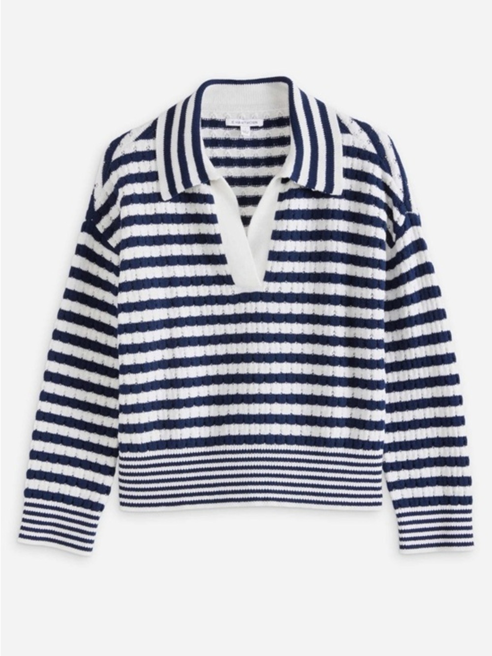 41 Hawthorn XL Rory Texture Johnny Collar Navy & White Sweater